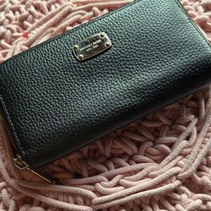 Michael Kors Black Pebbled Leather Zip Wallet with Gold Plate